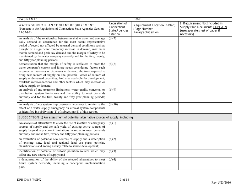 Form DPH-DWS-WSPX Water Supply Plan Completeness Cross-walk - Connecticut, Page 5