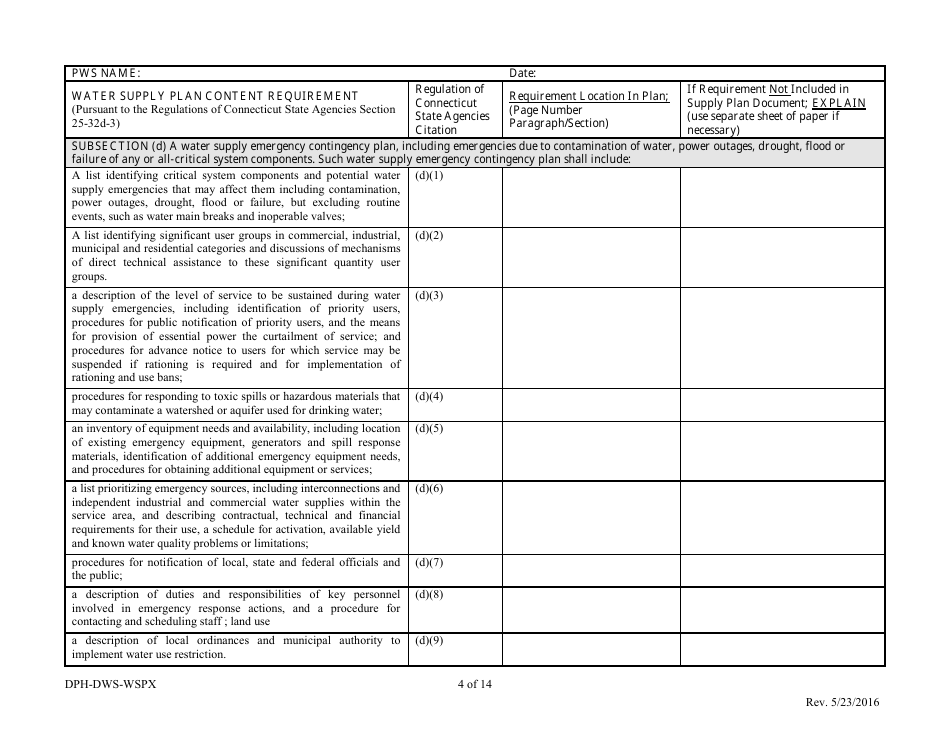 Form DPH-DWS-WSPX Water Supply Plan Completeness Cross-walk - Connecticut, Page 6