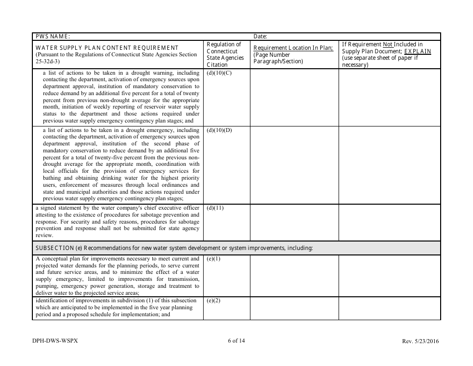 Form DPH-DWS-WSPX Water Supply Plan Completeness Cross-walk - Connecticut, Page 8