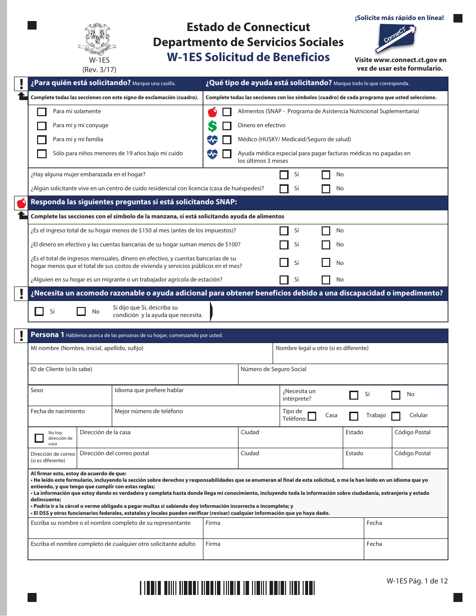 Formulario W-1ES Solicitud De Beneficios - Connecticut (Spanish), Page 5