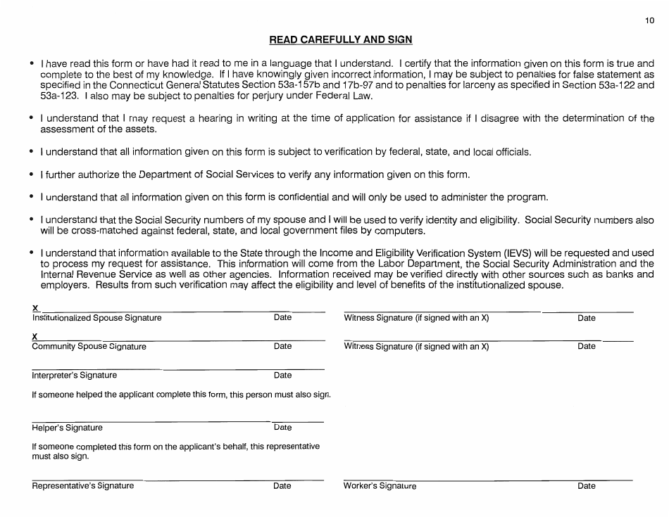 Form W-1-SA Application for Determination of Spousal Assets - Connecticut, Page 10