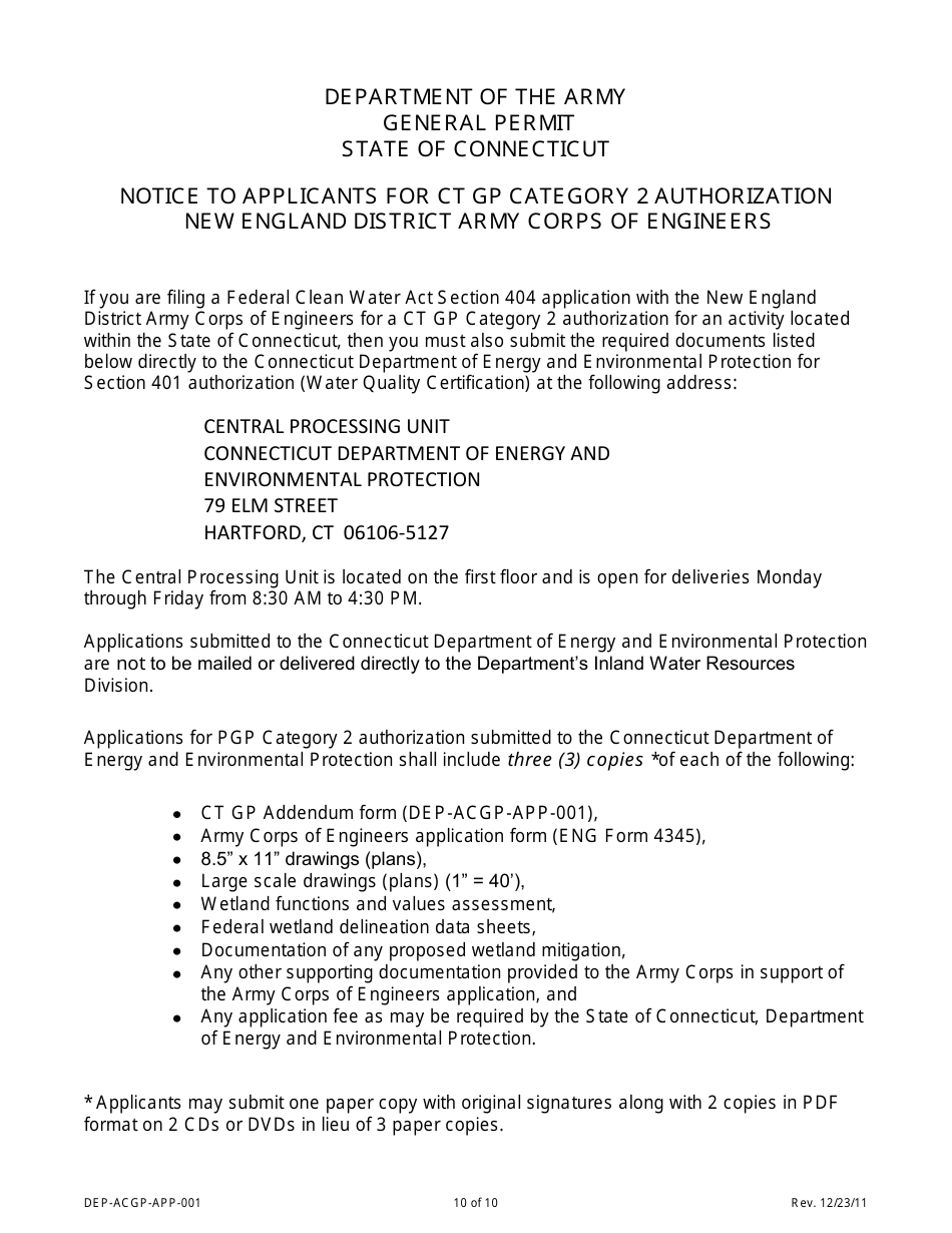 Form DEP-ACGP-APP-001 Connecticut Addendum Army Corps of Engineers General Permit (Ct Gp) - Connecticut, Page 10