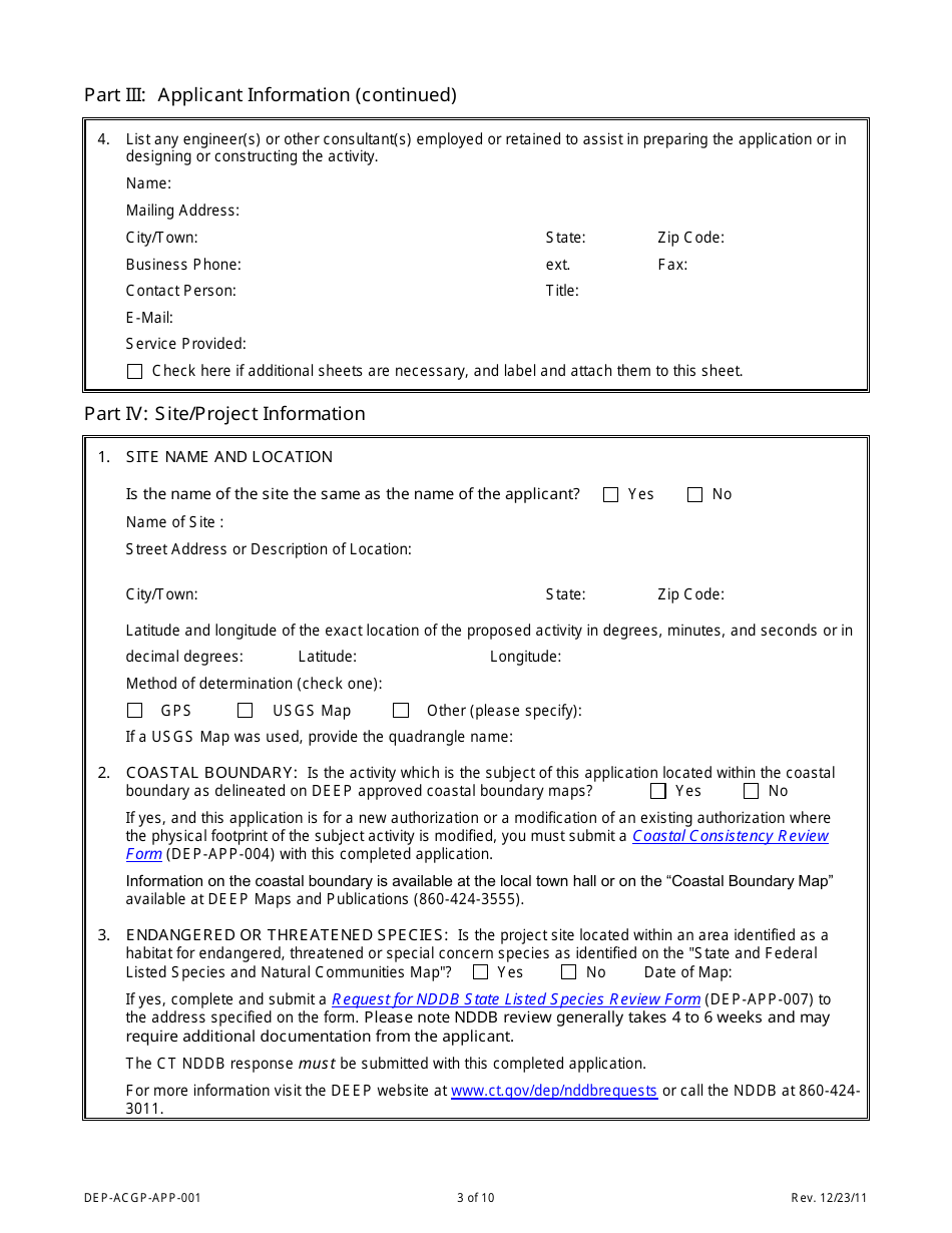 Form DEP-ACGP-APP-001 Connecticut Addendum Army Corps of Engineers General Permit (Ct Gp) - Connecticut, Page 3