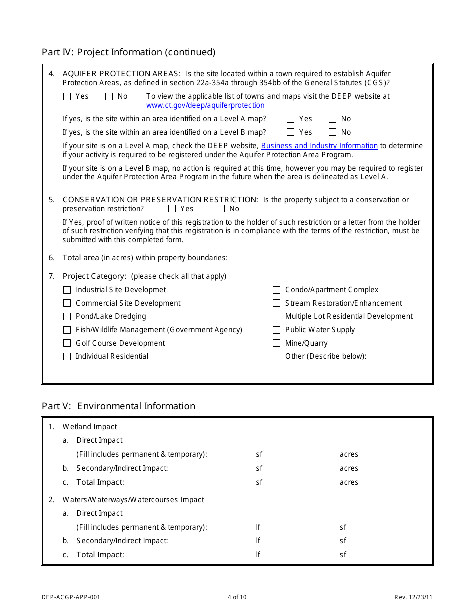 Form DEP-ACGP-APP-001 Connecticut Addendum Army Corps of Engineers General Permit (Ct Gp) - Connecticut, Page 4