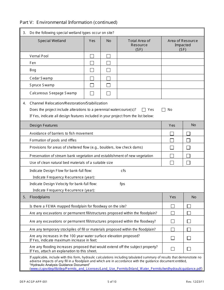 Form DEP-ACGP-APP-001 Connecticut Addendum Army Corps of Engineers General Permit (Ct Gp) - Connecticut, Page 5