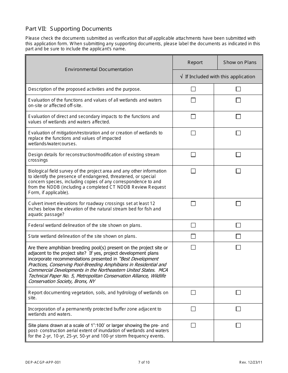 Form DEP-ACGP-APP-001 Connecticut Addendum Army Corps of Engineers General Permit (Ct Gp) - Connecticut, Page 7