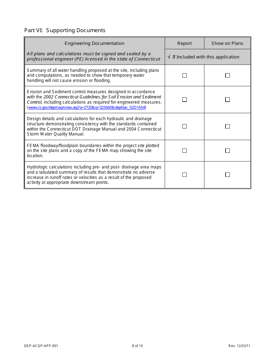 Form DEP-ACGP-APP-001 Connecticut Addendum Army Corps of Engineers General Permit (Ct Gp) - Connecticut, Page 8