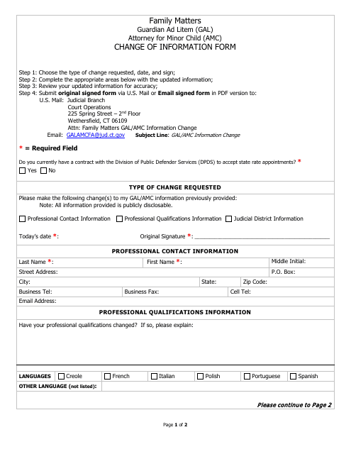 Change of Information Form - Connecticut