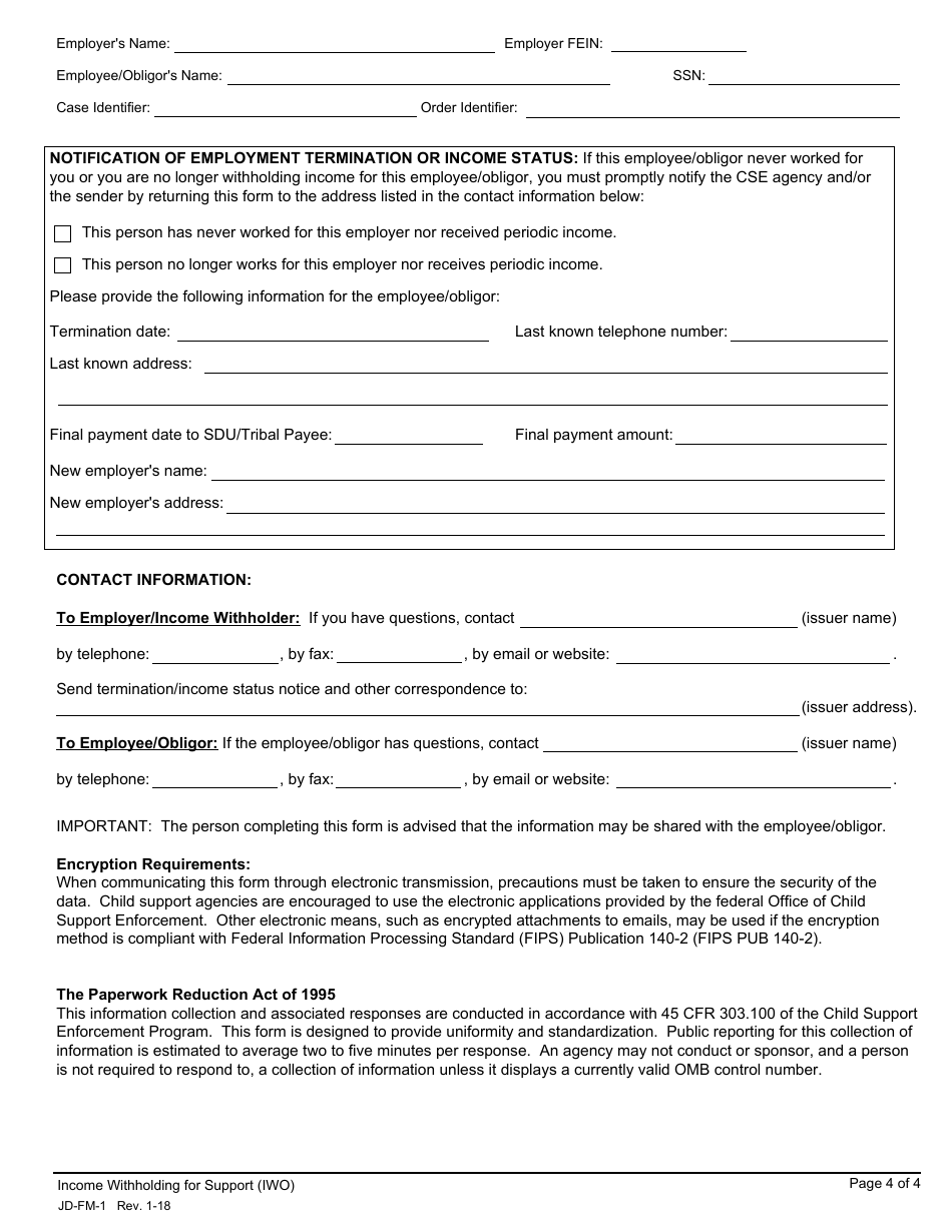 Form JD-FM-1 Income Withholding for Support - Connecticut, Page 4
