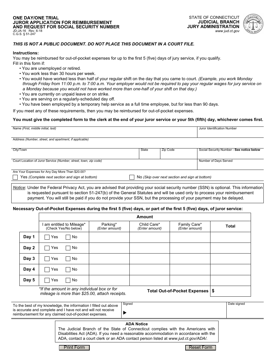 Form JD-JA-16 - Fill Out, Sign Online and Download Fillable PDF ...