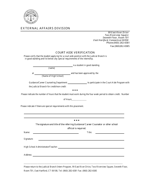 Court Aide Verification Form - Connecticut