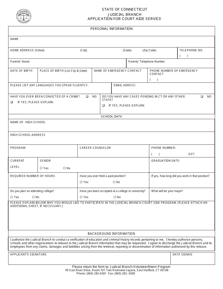 Application for Court Aide Service - Connecticut, Page 1