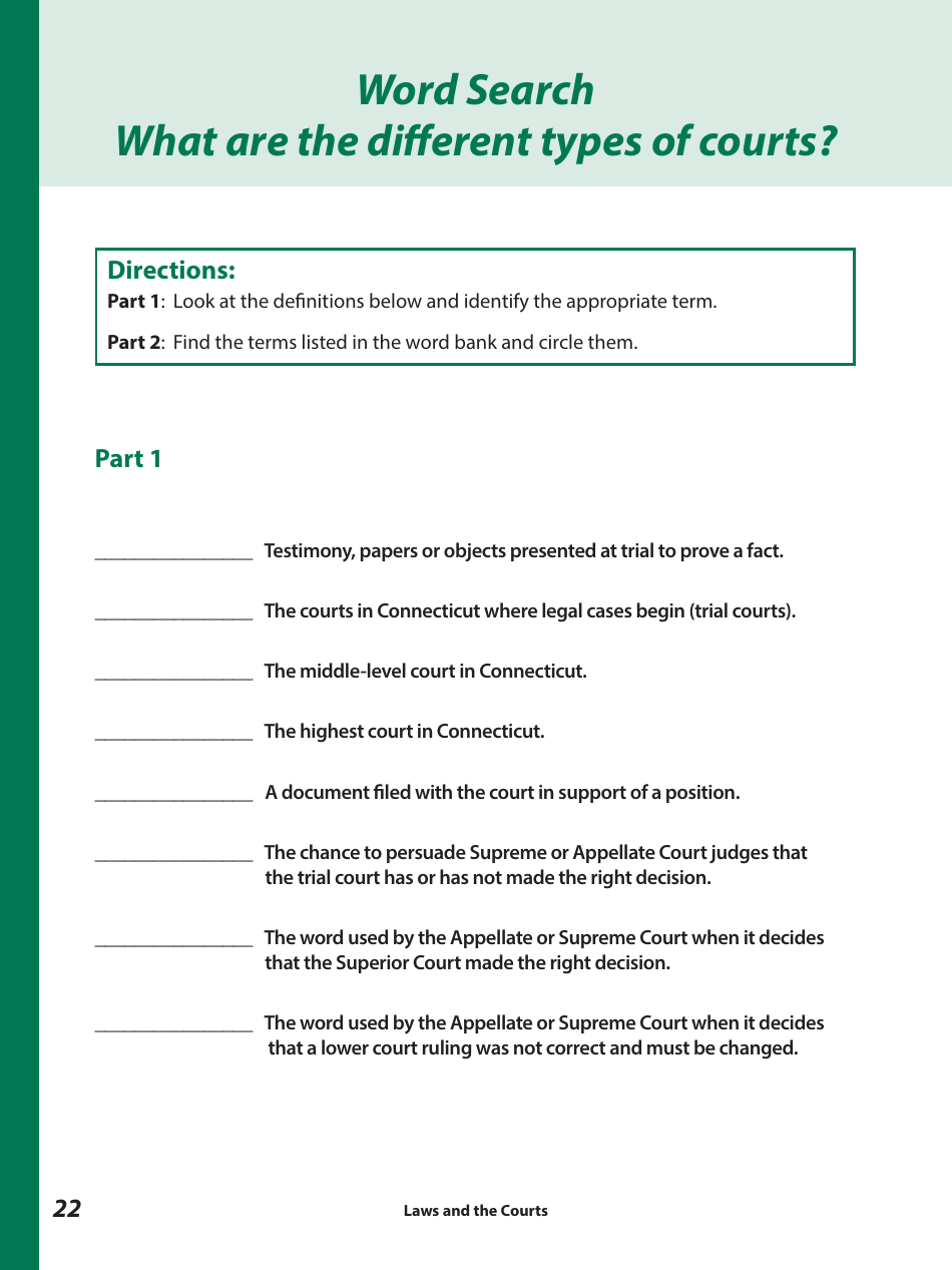 Laws and the Courts - a Workbook for Upper Elementary Students - Connecticut, Page 24