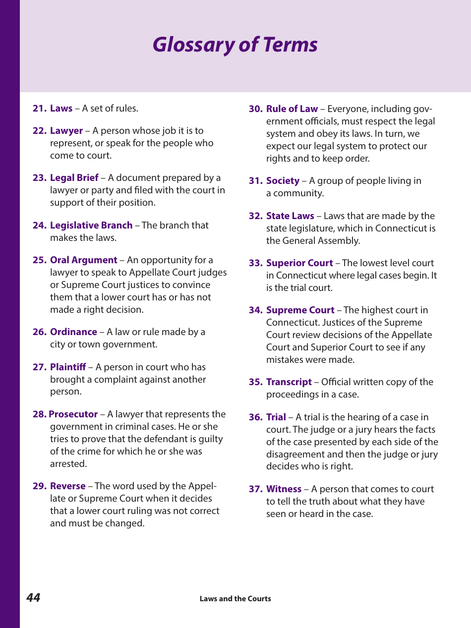 Laws and the Courts - a Workbook for Upper Elementary Students - Connecticut, Page 46