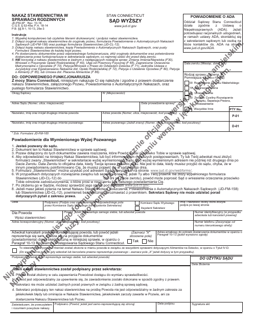 Form JD-FM-3P Summons, Family Actions - Connecticut (Polish)