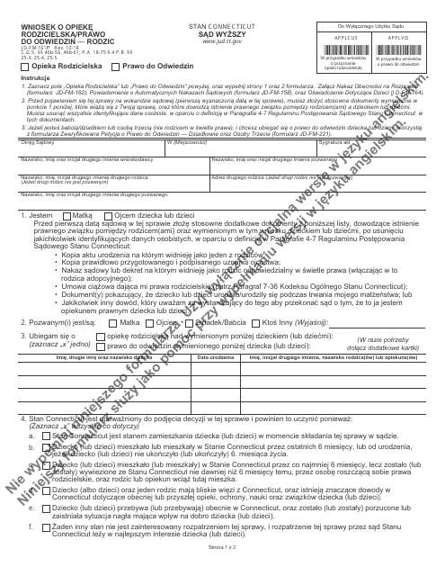 Form JD-FM-161P Custody/Visitation Application - Parent - Connecticut (Polish)