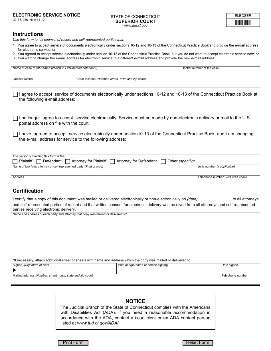 Form JD-ES-286 Download Fillable PDF or Fill Online Electronic Service ...