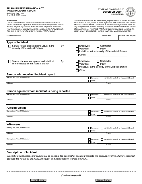 Form JD-ES-293  Printable Pdf