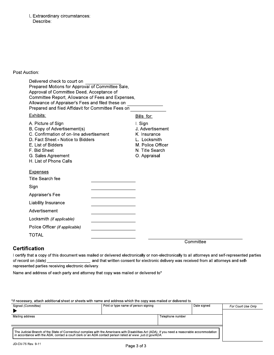Form JD-CV-75 Foreclosure by Sale, Committee Report - Connecticut, Page 3