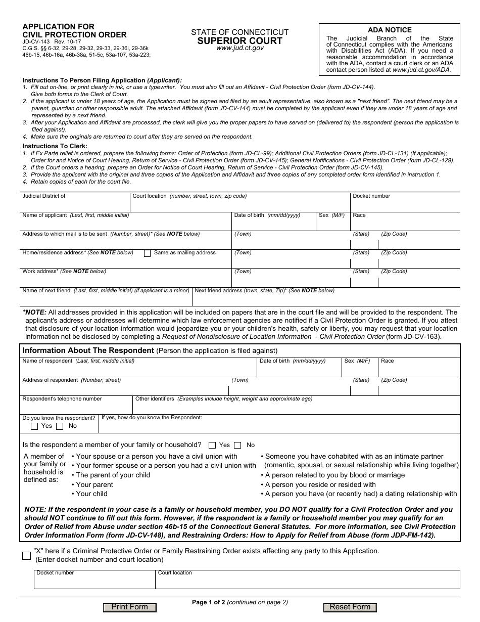 Form JD-CV-143 - Fill Out, Sign Online and Download Fillable PDF ...