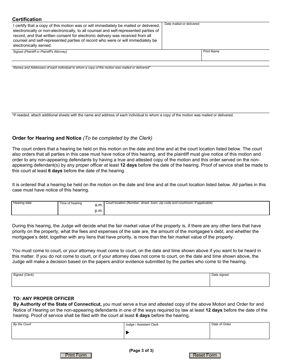 Form JD-CV-151 Motion for Judgment of Foreclosure by Market Sale - Connecticut, Page 3