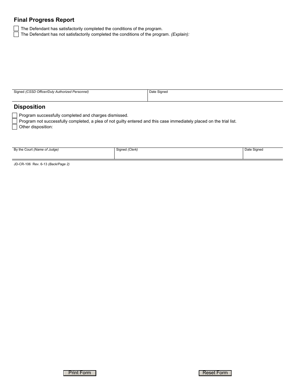 Form JD-CR-106 Application for Suspension of Prosecution - Violation of Firearm Laws - Connecticut, Page 2