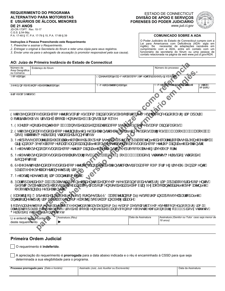Form JD-CR-173PT Under 21 Motor Vehicle / Underage Drinking Program Application - Connecticut (Portuguese), Page 1