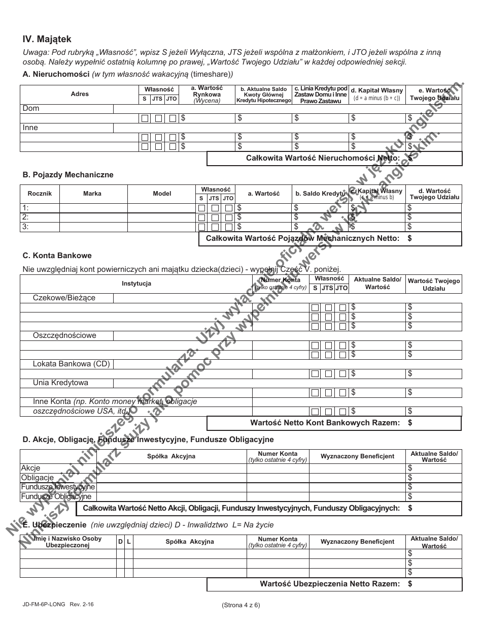 Form JD-FM-6P-LONG Financial Affidavit - Connecticut (Polish), Page 4