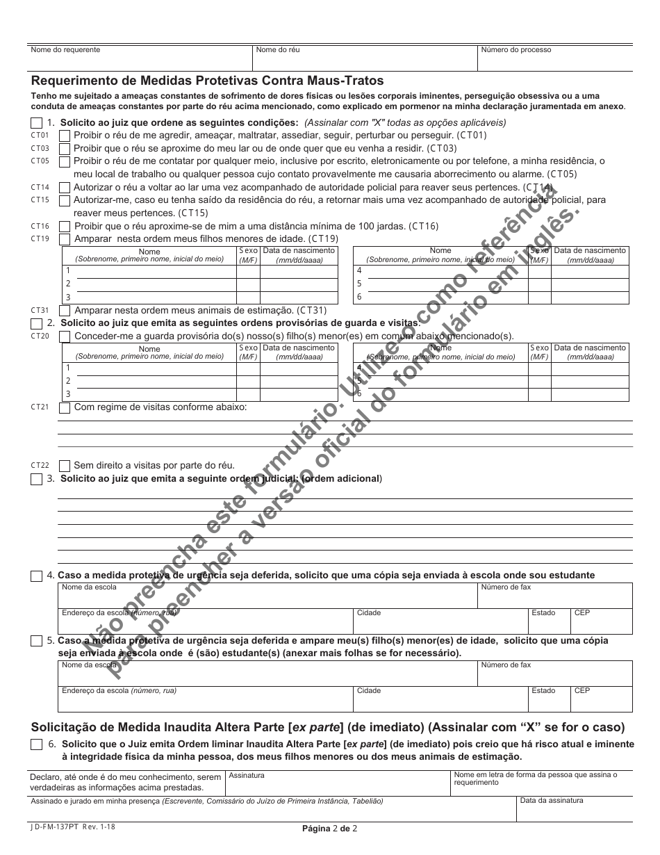 Form JD-FM-137PT Application for Relief From Abuse - Connecticut (Portuguese), Page 2