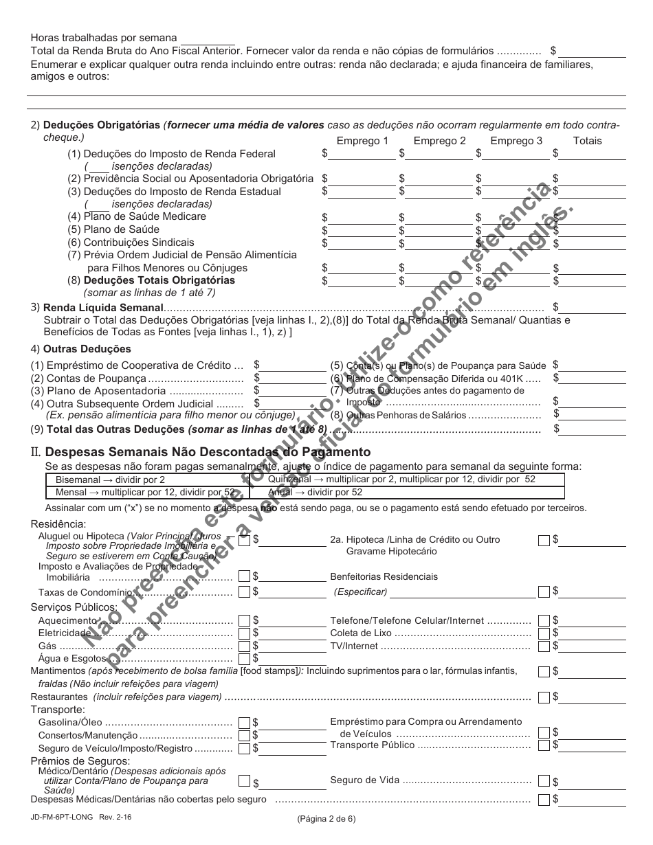 Form JD-FM-6PT-LONG Financial Affidavit - Connecticut (Portuguese), Page 2