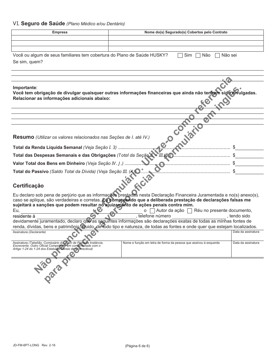 Form JD-FM-6PT-LONG Financial Affidavit - Connecticut (Portuguese), Page 6