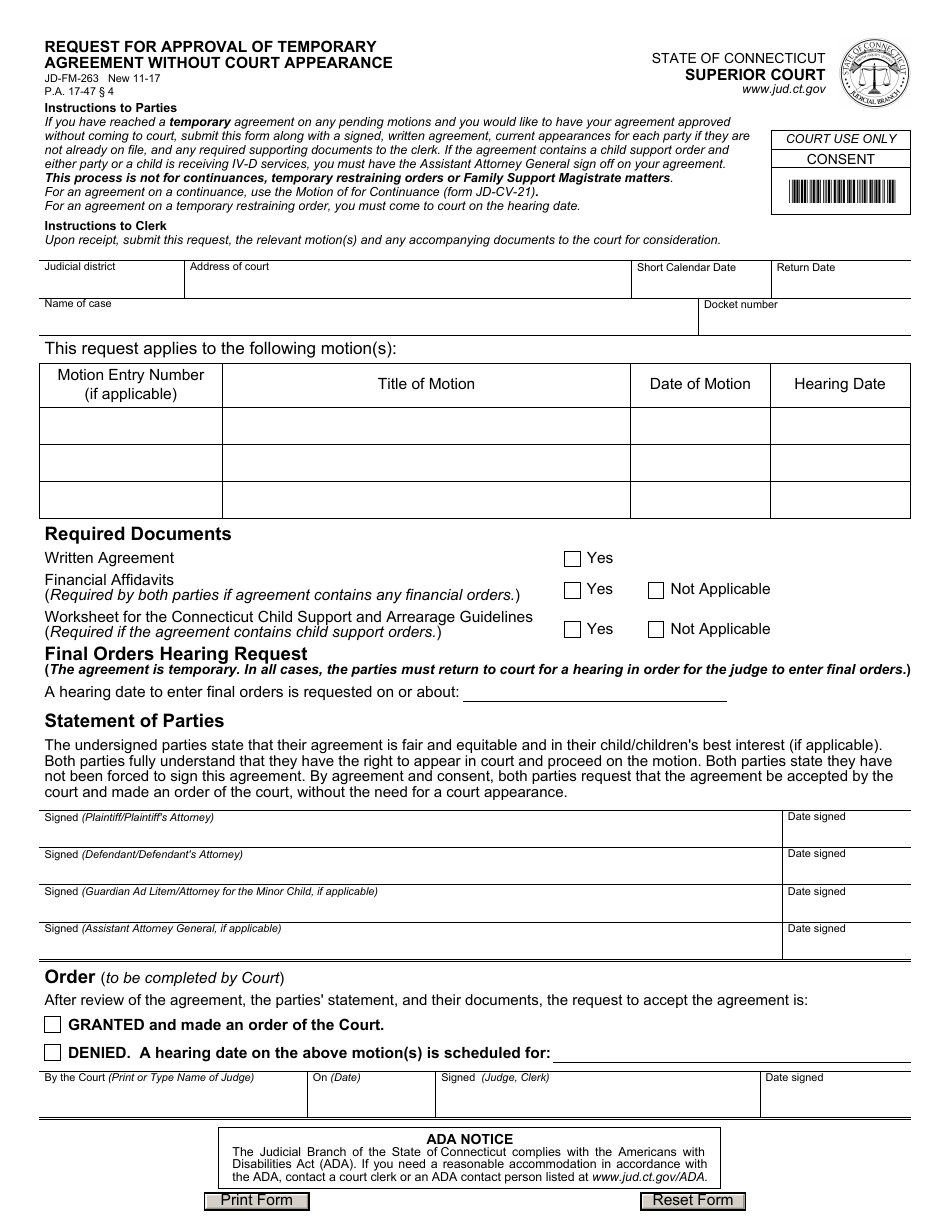 Form Jd Fm 243 Download Fillable Pdf Or Fill Online Agreement 