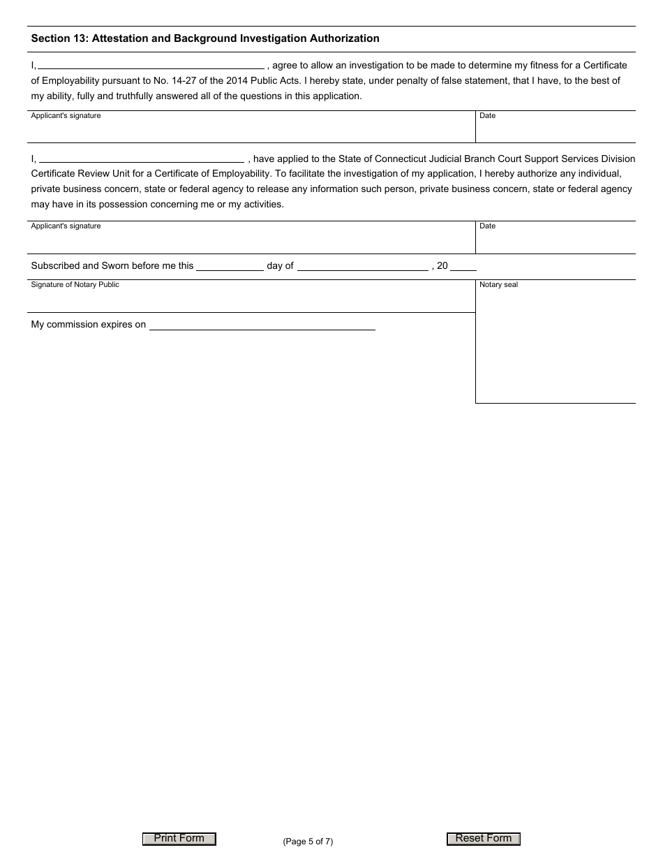 Form JD-AP-187 Certificate of Employability Application - Cssd - Connecticut, Page 5