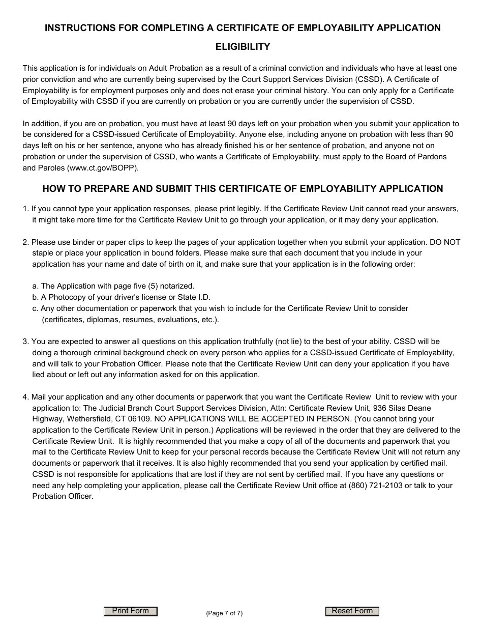 Form JD-AP-187 Certificate of Employability Application - Cssd - Connecticut, Page 7