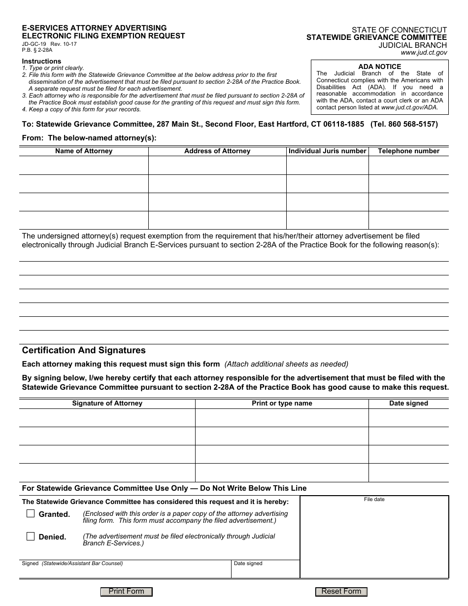 Form JD-GC-19 Download Fillable PDF or Fill Online E-Services Attorney ...