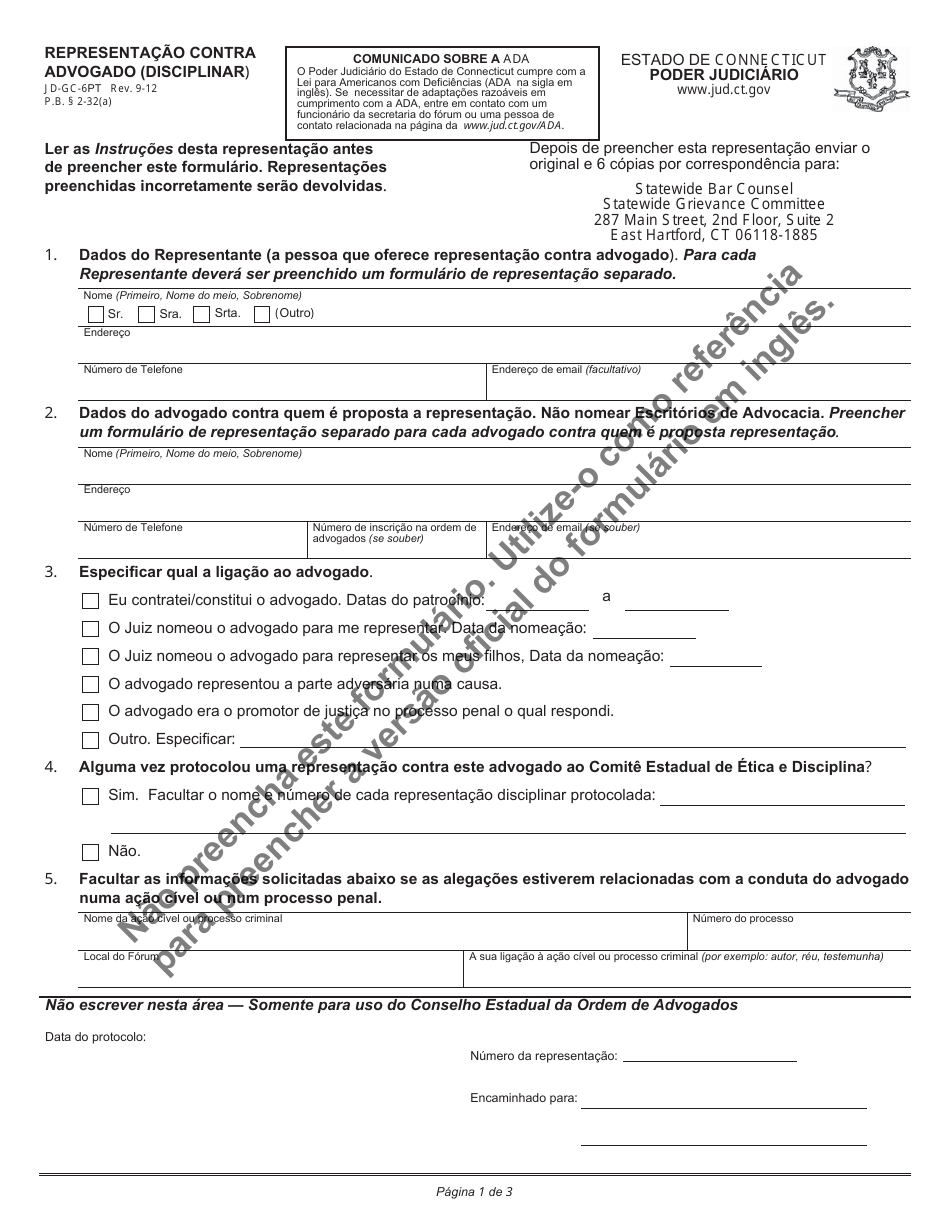 Form JD-GC-6PT Complaint Against Attorney (Grievance Complaint) - Connecticut (Portuguese), Page 3