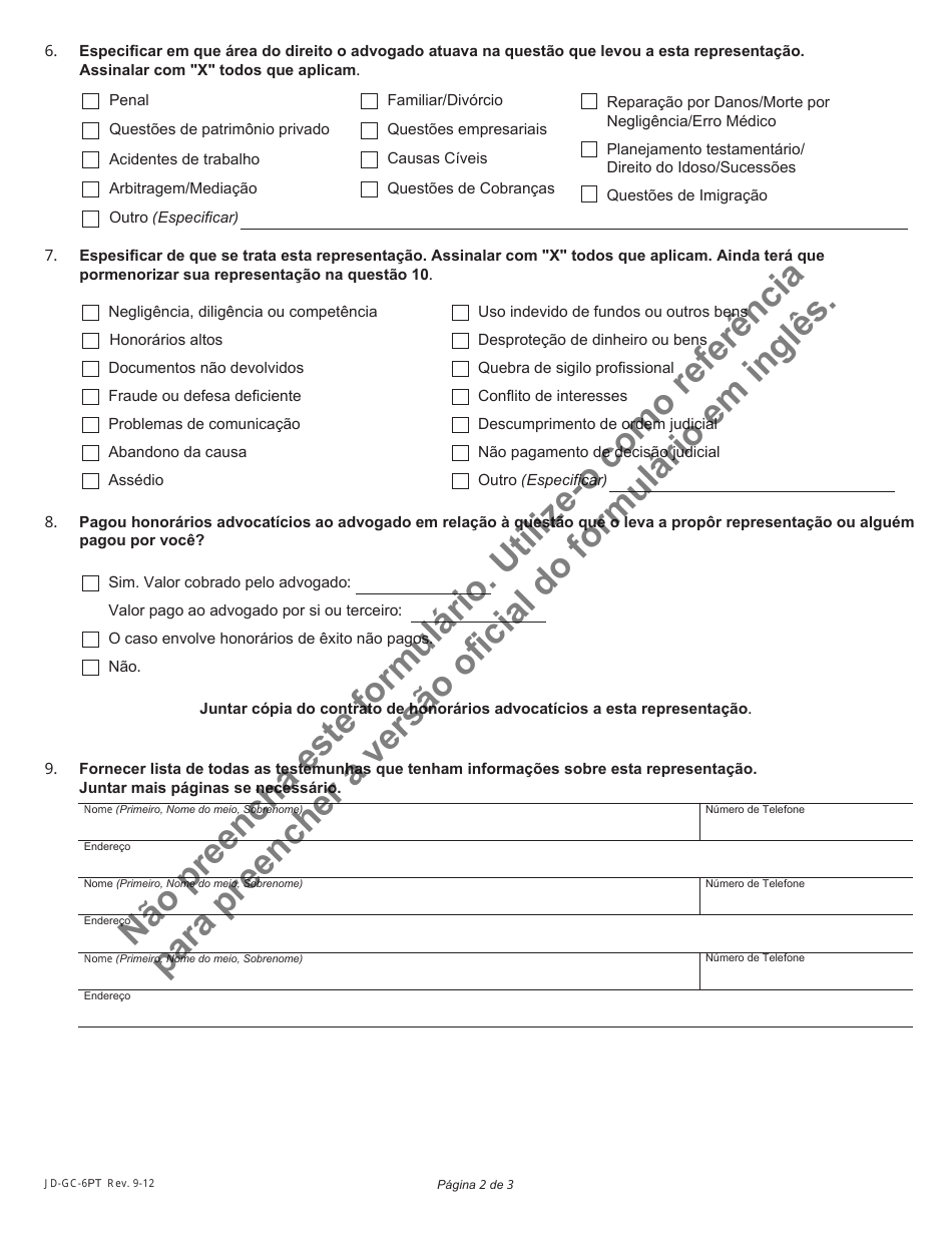 Form JD-GC-6PT Complaint Against Attorney (Grievance Complaint) - Connecticut (Portuguese), Page 4