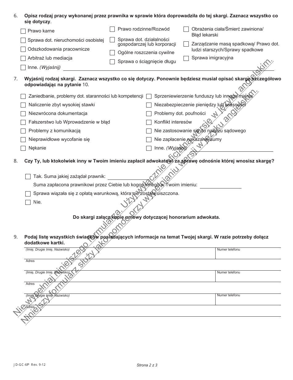 Form JD-GC-6P Complaint Against Attorney (Grievance Complaint) - Connecticut (Polish), Page 4