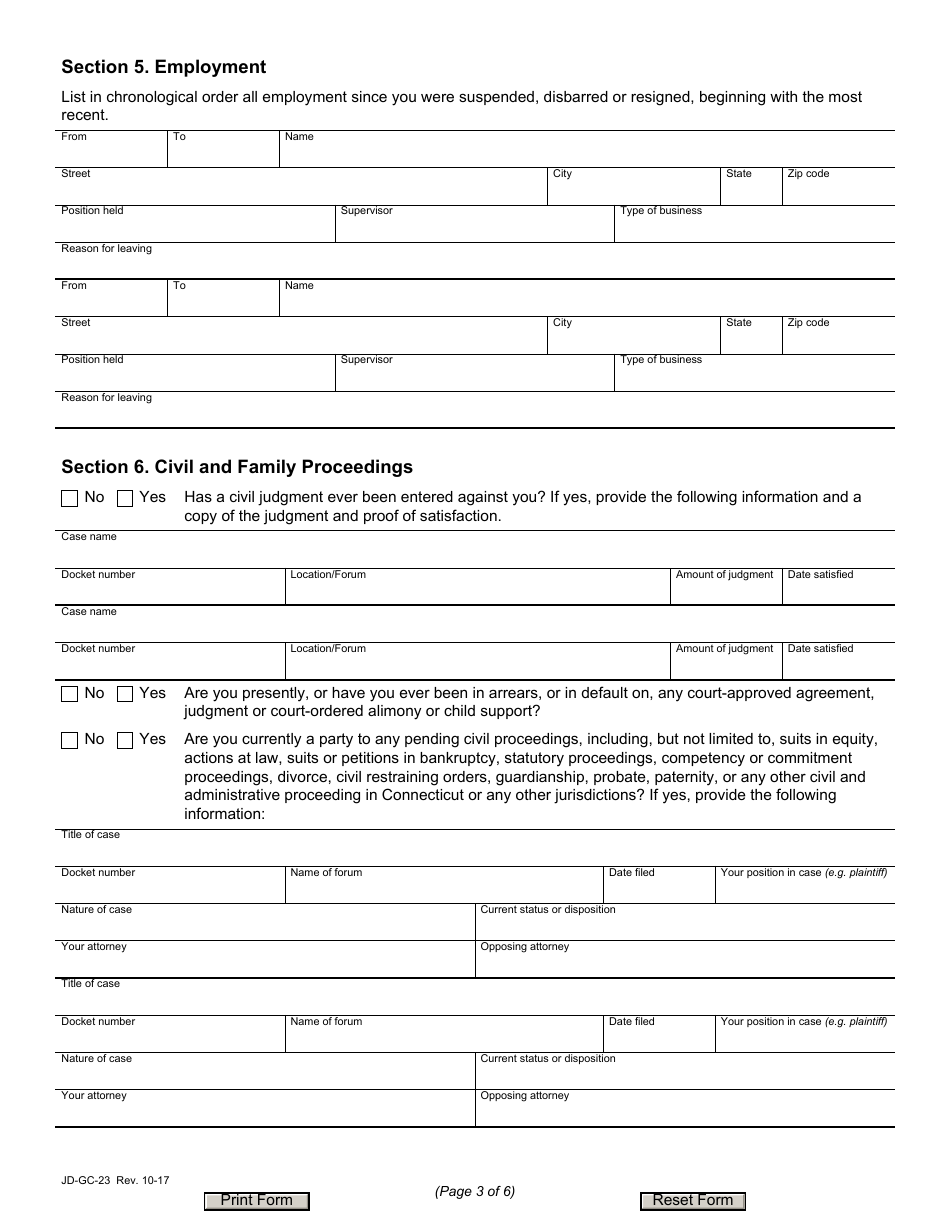 Form JD-GC-23 Application for Reinstatement - Connecticut, Page 3