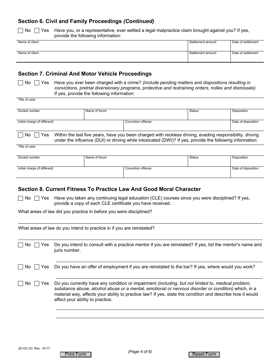 Form JD-GC-23 Application for Reinstatement - Connecticut, Page 4