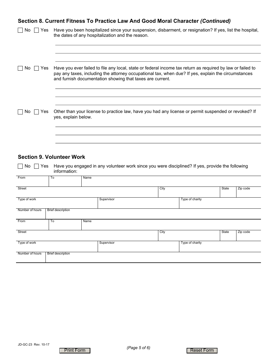 Form JD-GC-23 Application for Reinstatement - Connecticut, Page 5
