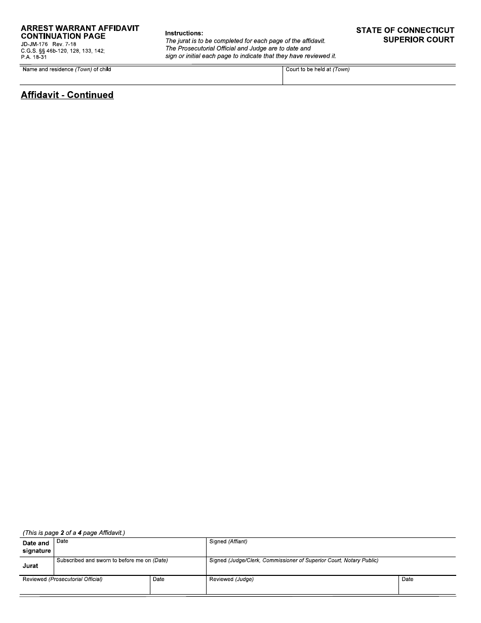 Form JD-JM-176 Juvenile Arrest Warrant Application - Connecticut, Page 2