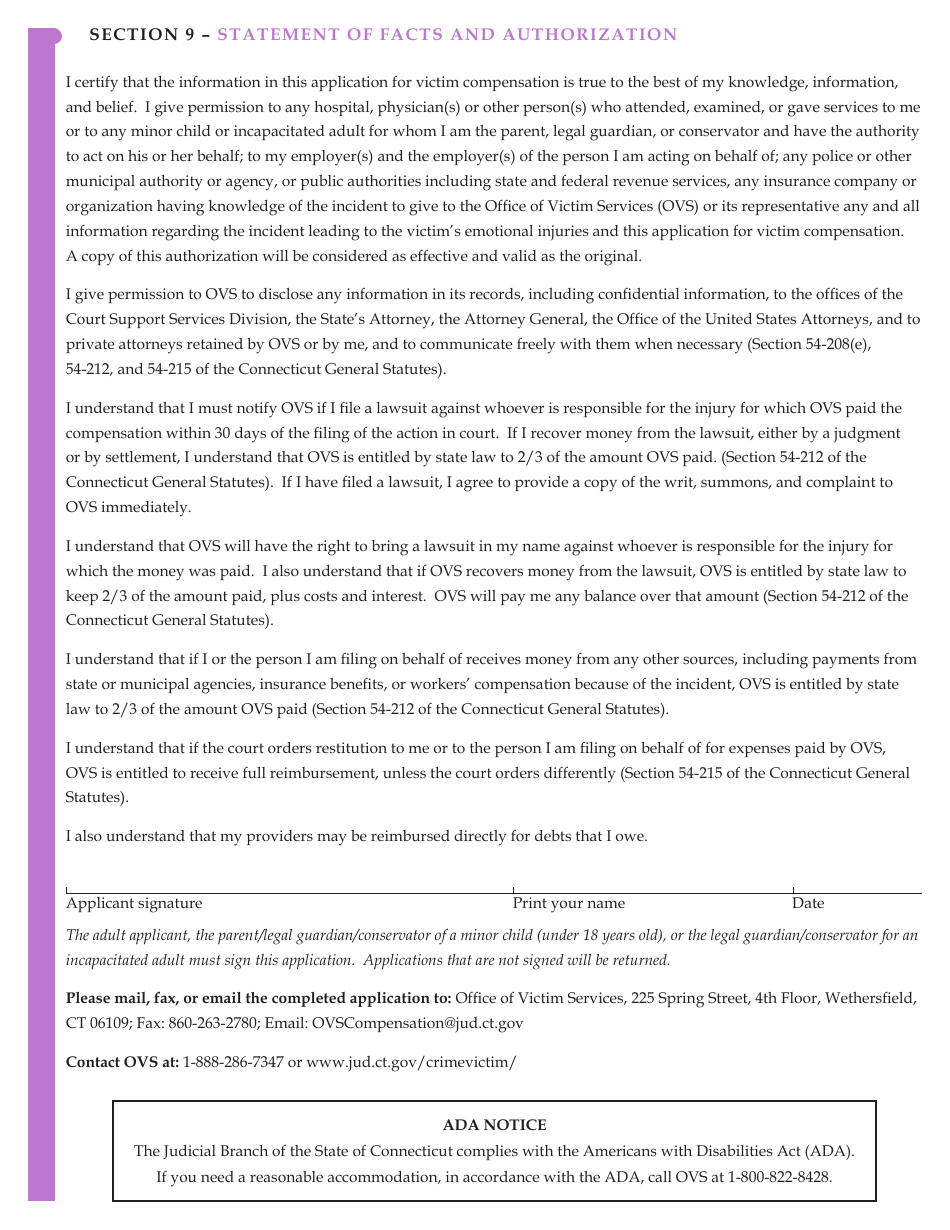 Form JD-VS-8EI Emotional Injury Application - Connecticut, Page 4