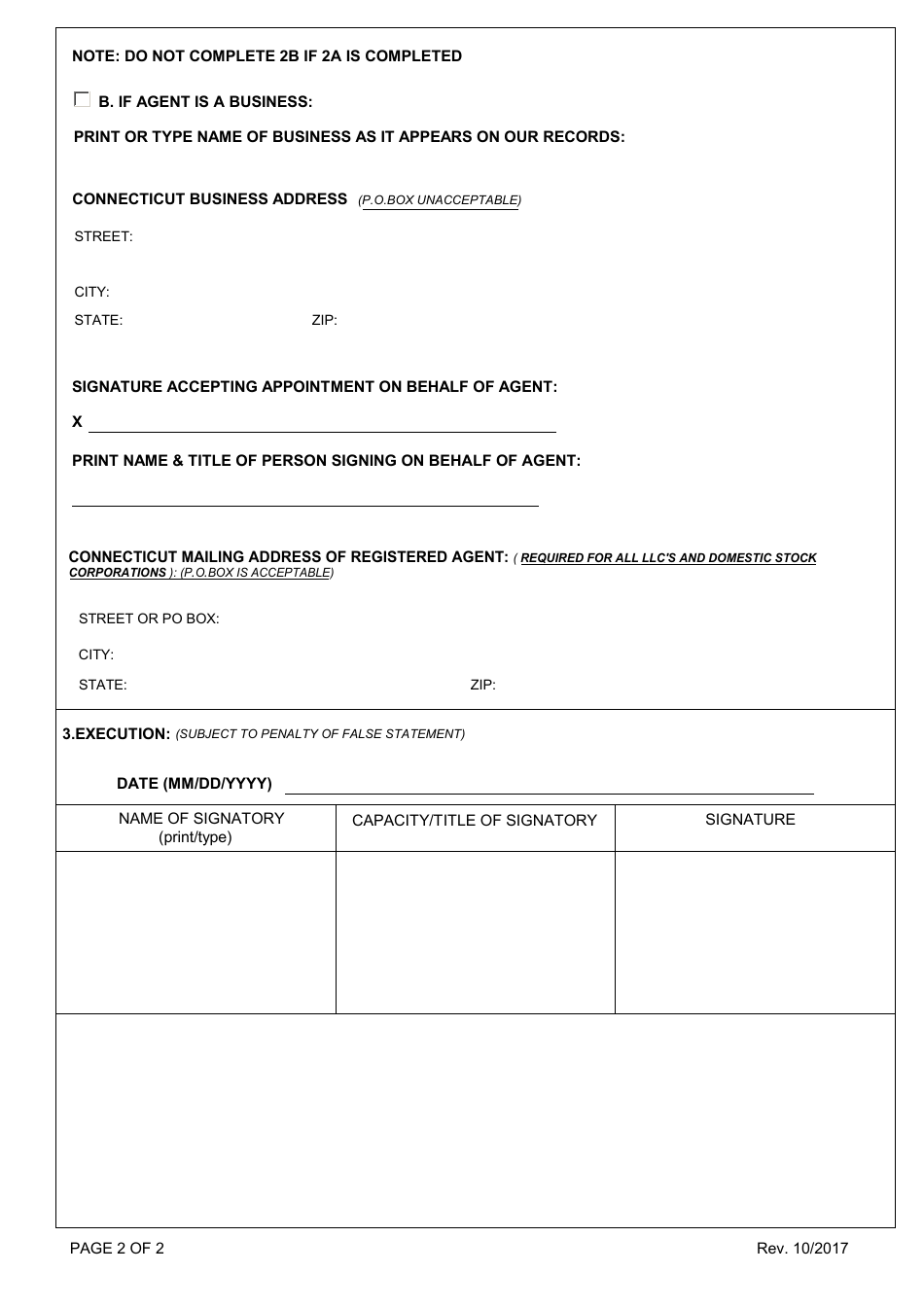 Change of Agent - Domestic (Domestic Formed in Connecticut) - All Entites - Connecticut, Page 2