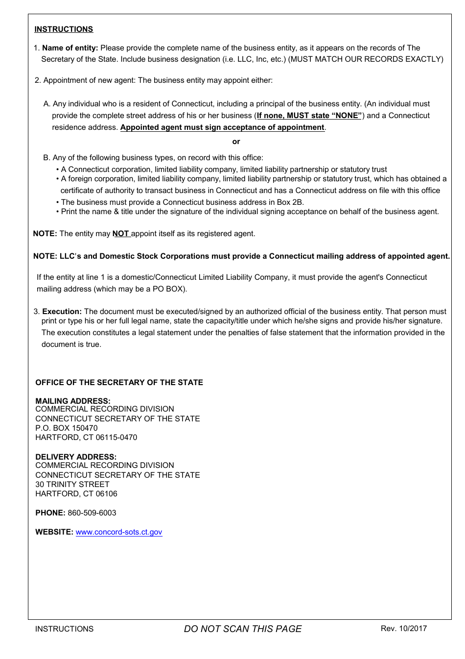 Change of Agent - Domestic (Domestic Formed in Connecticut) - All Entites - Connecticut, Page 3