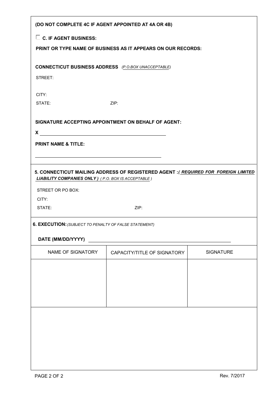Change of Agent - Foreign (Formed Outside of Connecticut) - All Entities - Connecticut, Page 2
