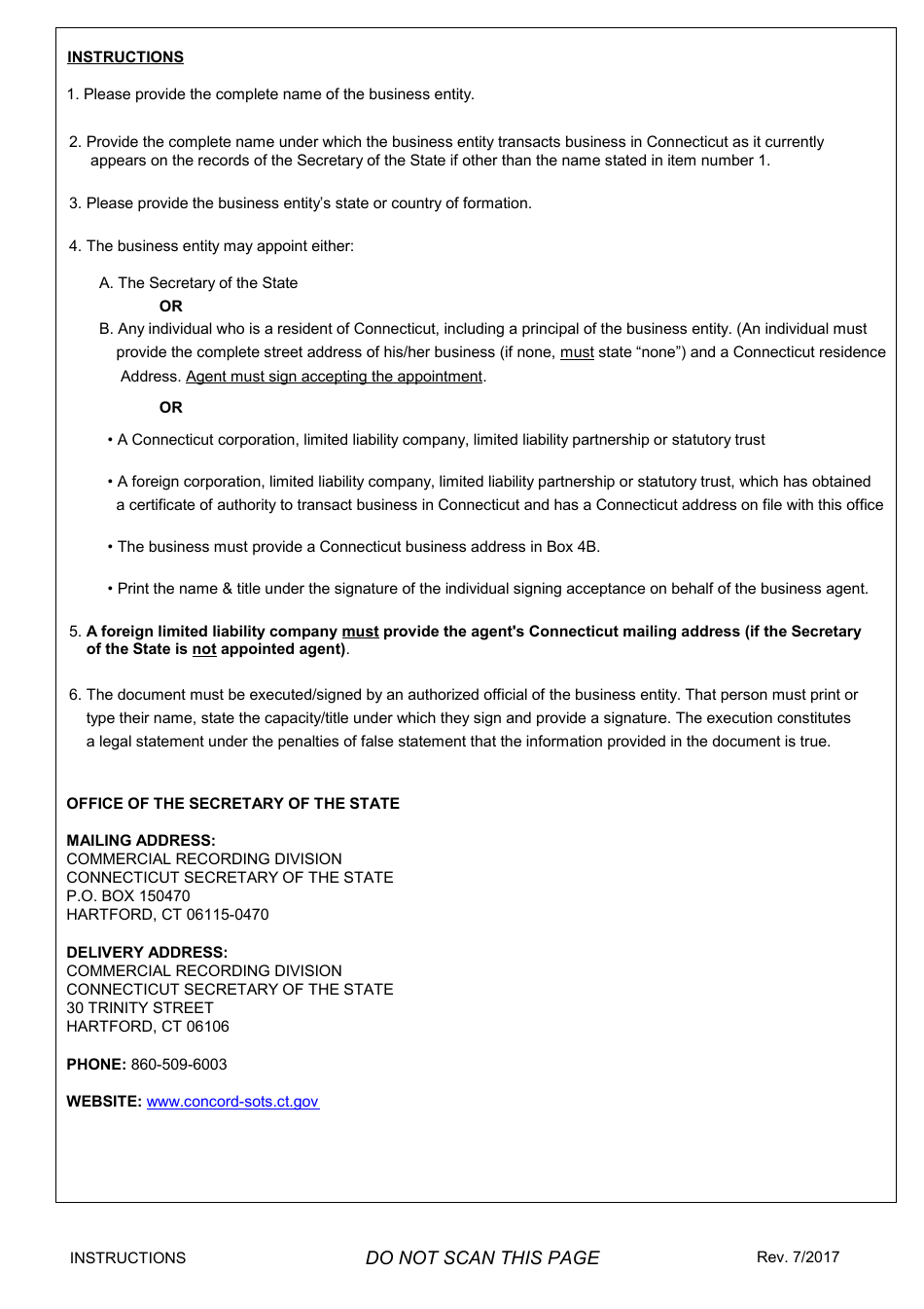 Change of Agent - Foreign (Formed Outside of Connecticut) - All Entities - Connecticut, Page 3