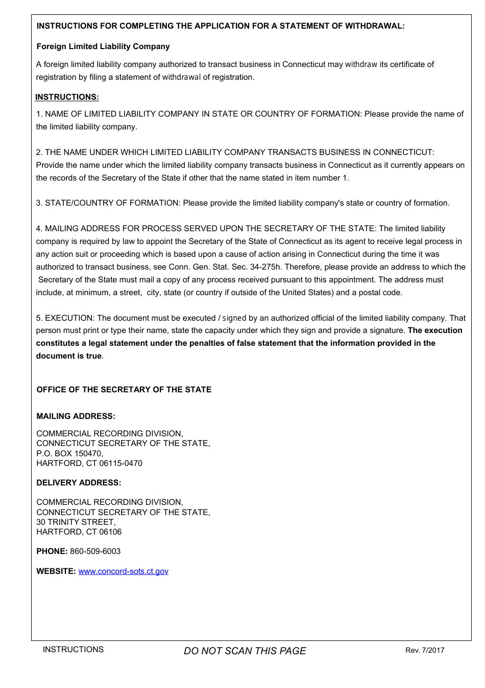 Statement of Withdrawal of Registration - Foreign Limited Liability Company - Connecticut, Page 2