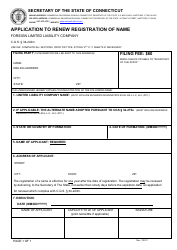 Document preview: Application to Renew Registration of Name - Foreign Limited Liability Company - Connecticut