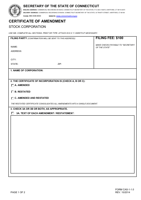 Form CAS-1-1.0  Printable Pdf